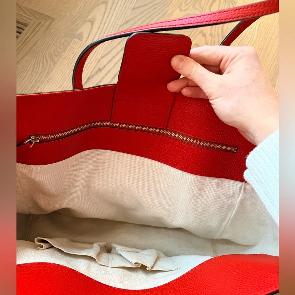 Gucci Red Leather Swing Tote Bag Work Satchel Everyday Bag - Picture 7 of 9